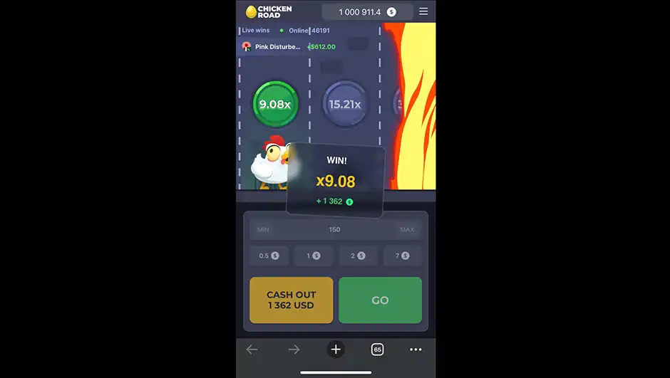 Widok aplikacja chicken road na smartfonie – interfejs główny