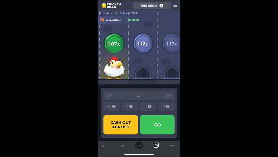 Ekran powitalny chicken road app z widocznym logo i przyciskiem instalacji
