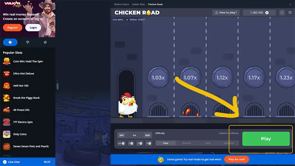 VulkanVegas Chicken Road poziom