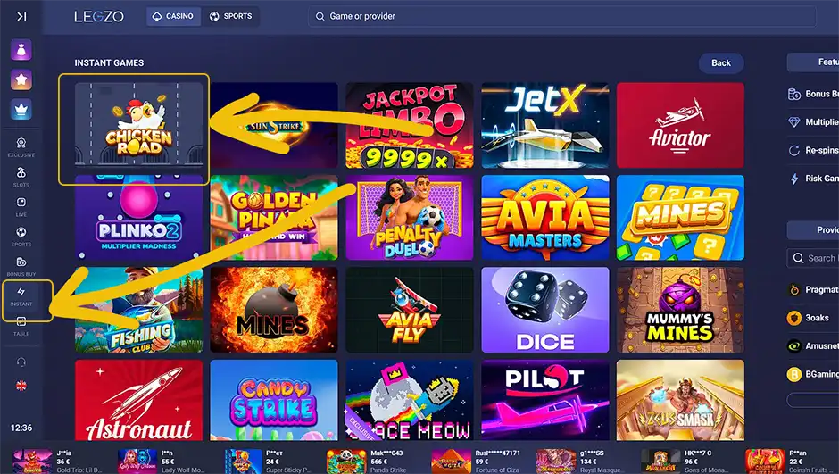 Jak znaleźć Chicken Road i Chicken Road 2 na stronie Legzo Casino